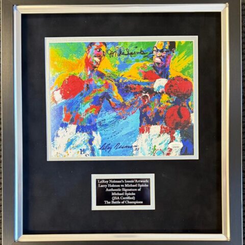 Artwork by LeRoy Neiman SPINKS vs HOLMES signed by Michael SPINKS (JSA CERTIFIED)